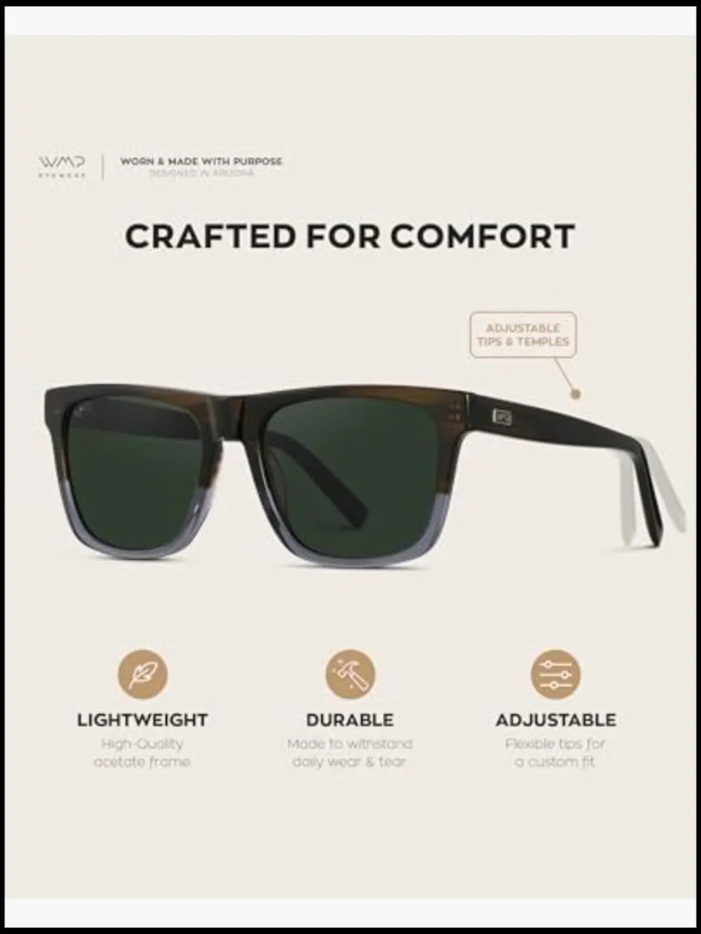 Modern Square Sunglasses for Men, Lightweight Acetate, Polarized Lenses